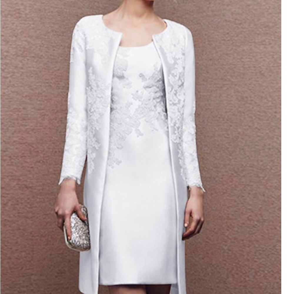 Jacket & Dress,  white satin /lace trimmed/ special occasion, / bridal/
